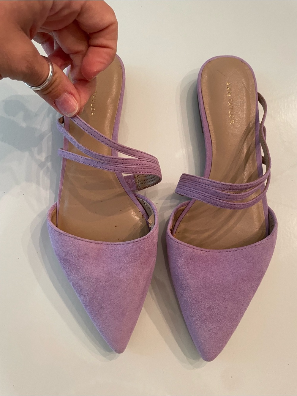 Ann Taylor Lavender Suede Pointed-Toe Slide Mules